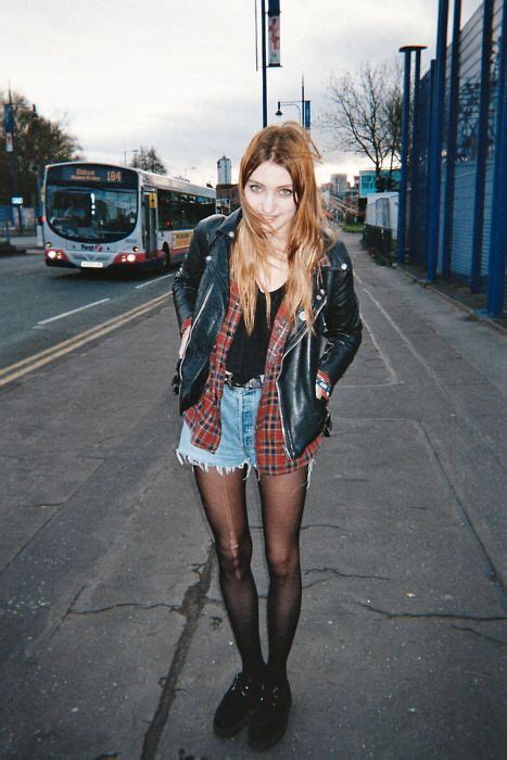 grunge leather flannel ripped tights casual fashion