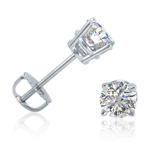 ct diamond stud earrings   white gold screw  settings