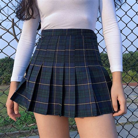 sweet grid tall waist skirt se sanrense skirt fashion pleated tennis skirt womens skirt