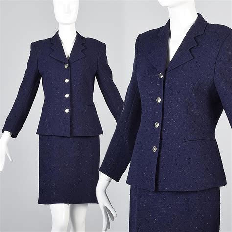 Xs Escada Margaretha Ley Navy Blue Skirt Suit Jacket