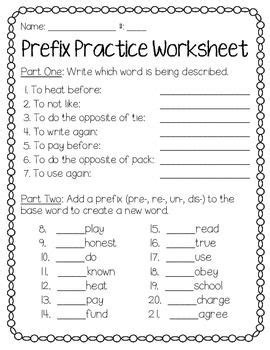 prefix practice worksheet freebie teaching prefixes prefix worksheet