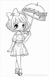 Chibi Coloring Girl Umbrella Pages Coloringbay sketch template