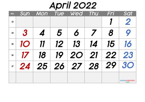 printable april  calendar  week numbers
