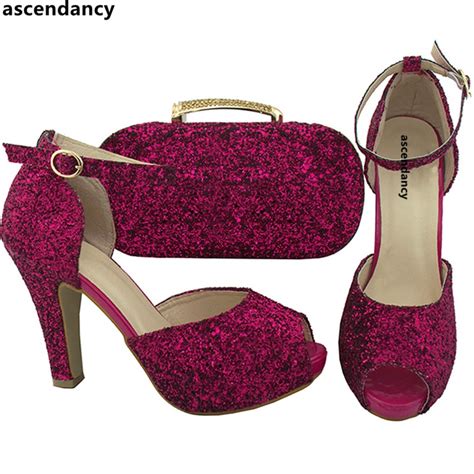fuchsia color ladies shoe with matching bag set shoe and matching bag