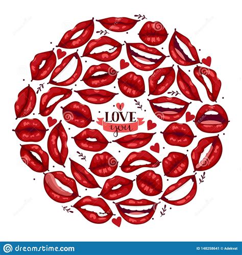 Lip Vector Pattern Cartoon Beautiful Red Lips In Kiss Or