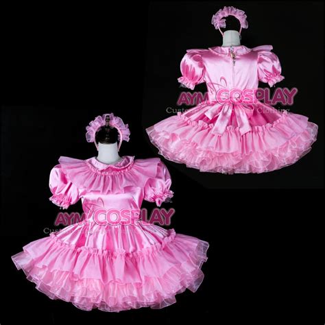 sissy maid satin dress lockable pink uniform tailor made[g2401] on