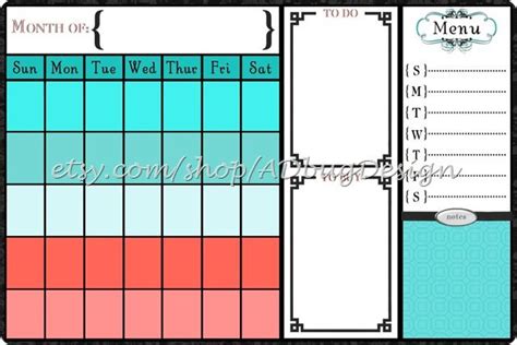 fantastic calendar  spot  weekly menu  notes