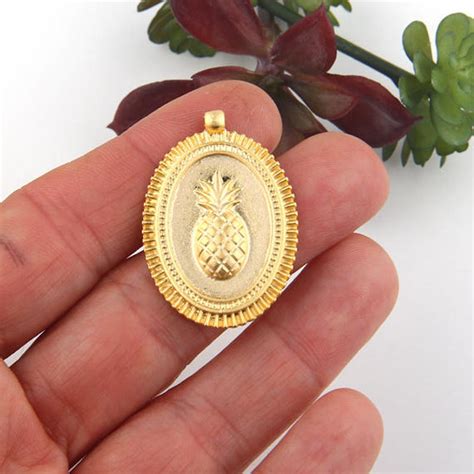 gold plated oval pineapple medallion pendant pendant  etsy