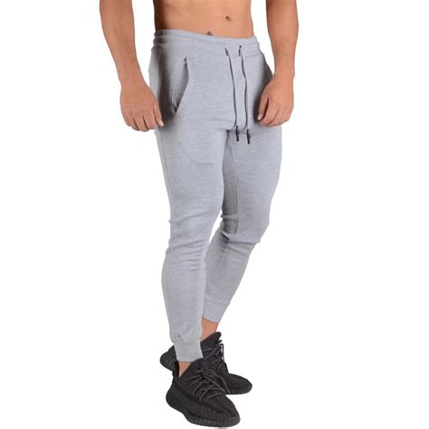 solid casual skinny pants men joggers sweatpants gym fitness