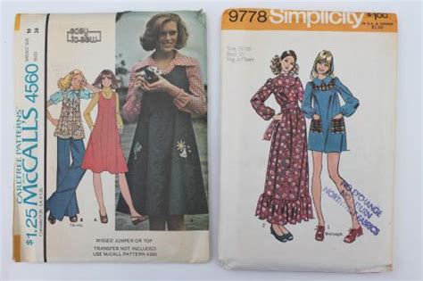 vintage sewing patterns lot 70s retro granny dresses prairie dress