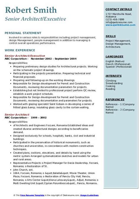 senior architect resume samples qwikresume