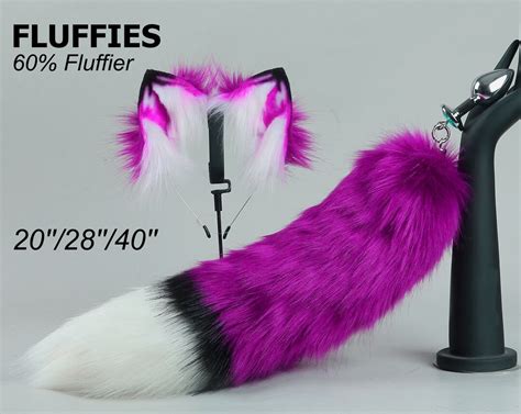 purple fox tail plug and ear set fox ear fluffy wolf tail butt plug