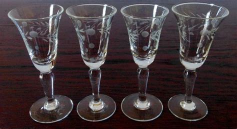 lovely set of 4 vintage etched crystal cordial by thekitchenpicker