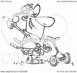 Weed Whack Lawn Mow Warrior Ready Illustration Cartoon Happy Man Toonaday Royalty Clipart Lineart Outline Vector sketch template
