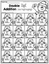 Addition Digit Double Regrouping Math Worksheets Winter Grade Christmas First Coloring Two 2nd Literacy Sheet Activities Kids Second Worksheet Printable sketch template