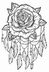 Catcher Dream Rose Flower Detailed Tattoo Coloring Dreamcatcher Vector Pages Illustration School Flash Blackwork Boho Drawing Iso Print Stock Mandala sketch template