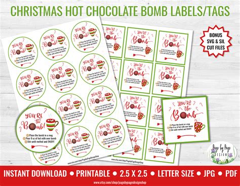 hot chocolate bomb printable gift tag label christmas gift tag etsy