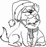 Dog Cat Christmas Coloring Pages Printable Kids Animals Categories sketch template