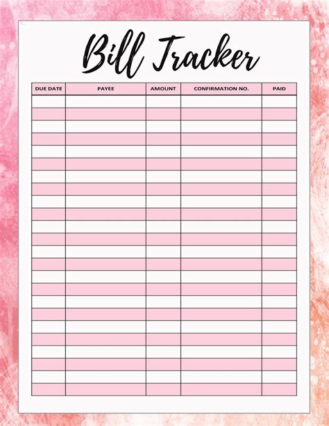 printable monthly bill organizer  printable monthly bill