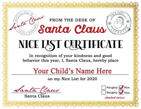 santa certificate template   web santa nice list