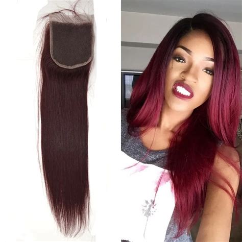top quality red brazilian hair straight lace closure  virgin human