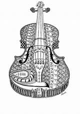 Zentangle Violin Mandalas Orchestra Patrones Zentangles Icolor Guitarra Instruments sketch template
