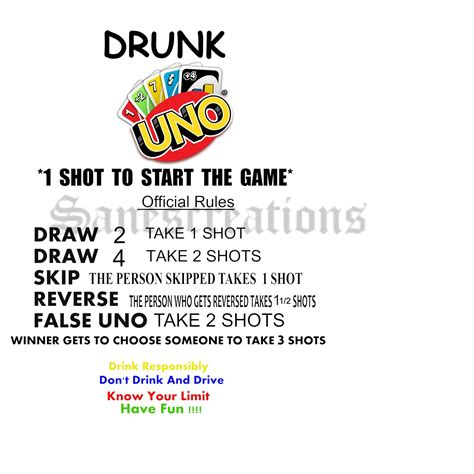 drunk uno rules card digital  etsy