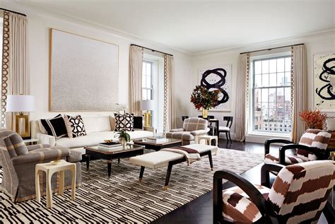 brown  white striped rug   york living room designed