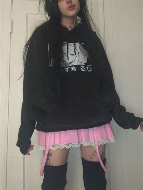 alternative gothic sanrio pink and black outfit alternative goth