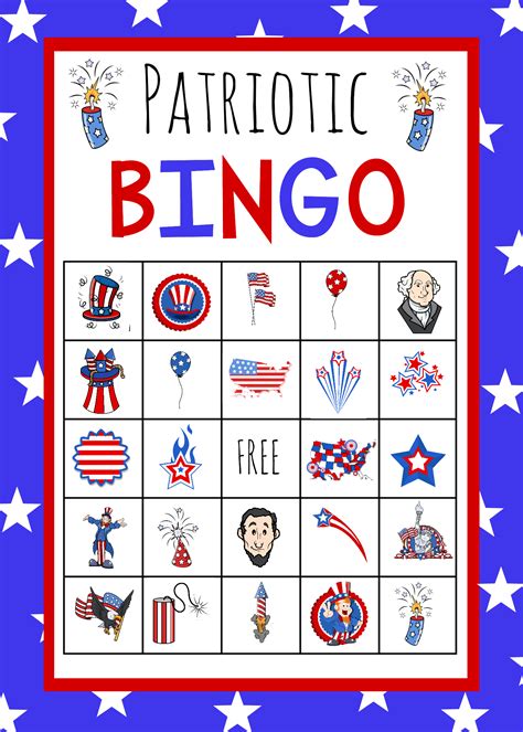 patriotic   july bingo game  print   july games fourth