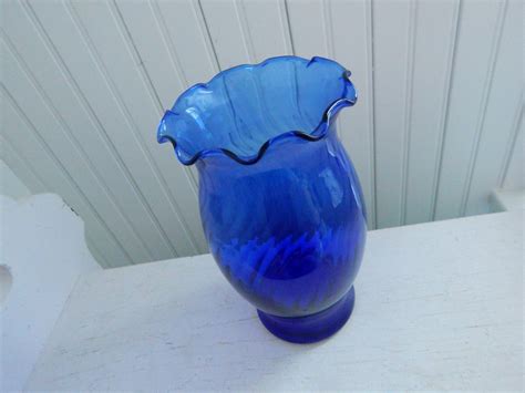 Cobalt Blue Depression Glass Ruffled Top Vase Blue Glass