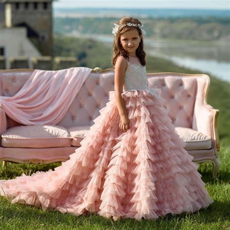Gorgeous Pink Flower Girl Dresses For Wedding Layered Tulle Lace