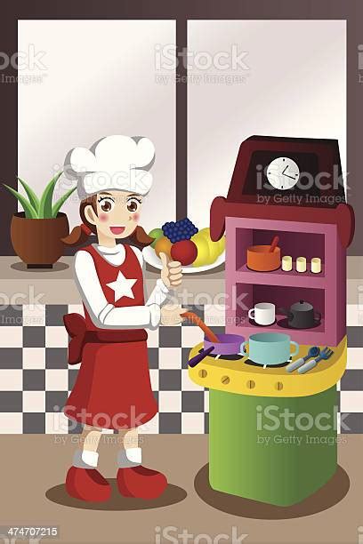 여자아이 게임하기 주방 및 요리요 완구류 가정 생활에 대한 스톡 벡터 아트 및 기타 이미지 istock