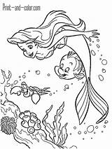 Mermaid Little Color Print Coloring Pages Disney Girls Princess sketch template