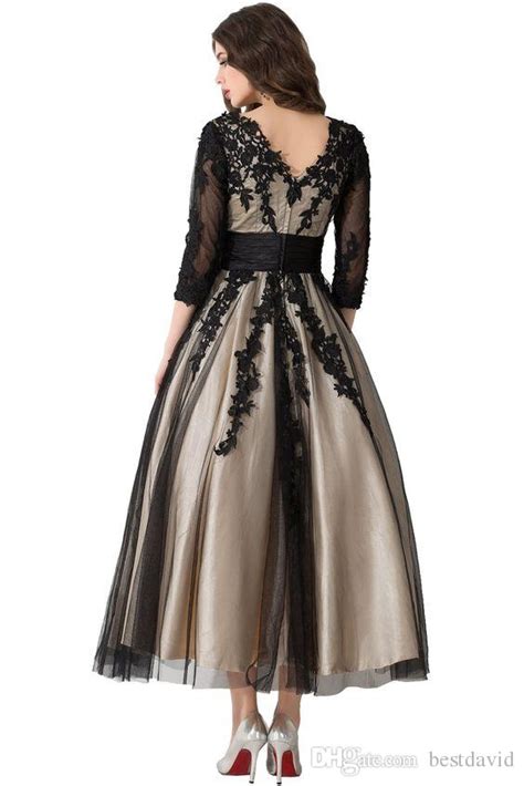 Sunvary Champagne And Black Tea Length Prom Evening Gowns For Mother Of
