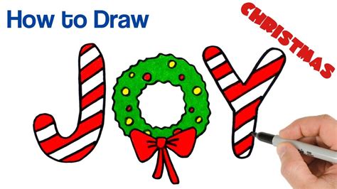 draw christmas wreath joy christmas drawings art tutorial