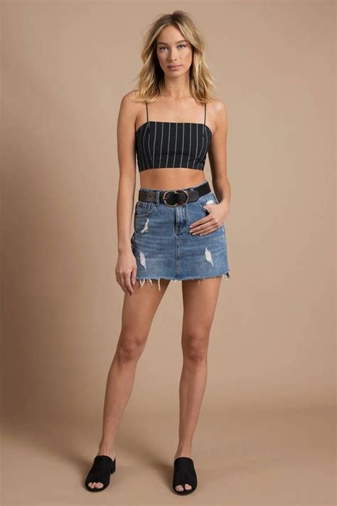 Marjorie Thin Strap Crop Top In Black Girls Crop Tops Mini Skirt