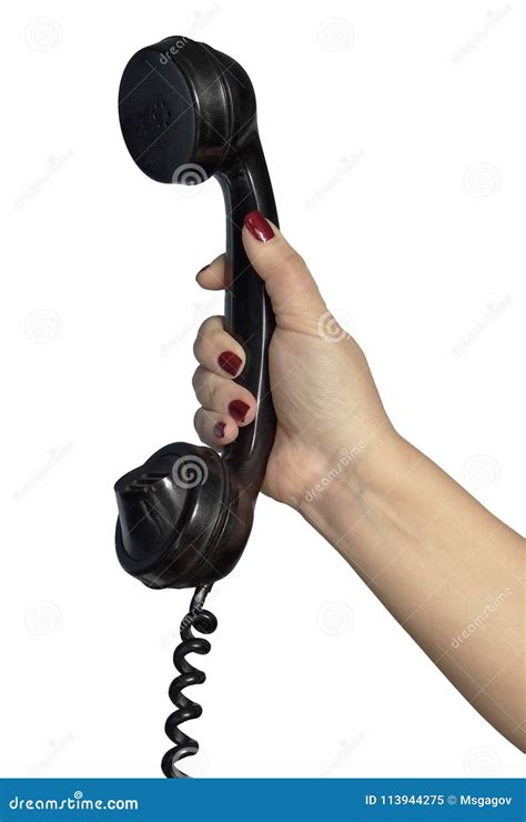 fashioned telephone handset  woman hand stock image image  communication electronics