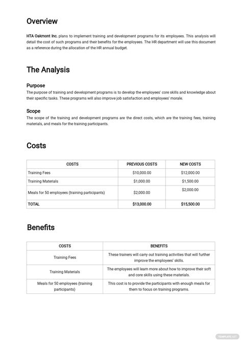 Simple Hr Cost Benefit Analysis Template [free Pdf] Word Doc
