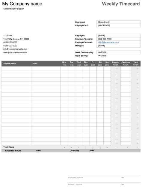 weekly timecard template  excel