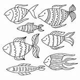 Premium Fishes Doodle Coloring Vector Book Collection sketch template