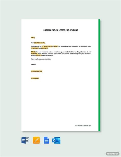 formal excuse letter  student template google docs word apple