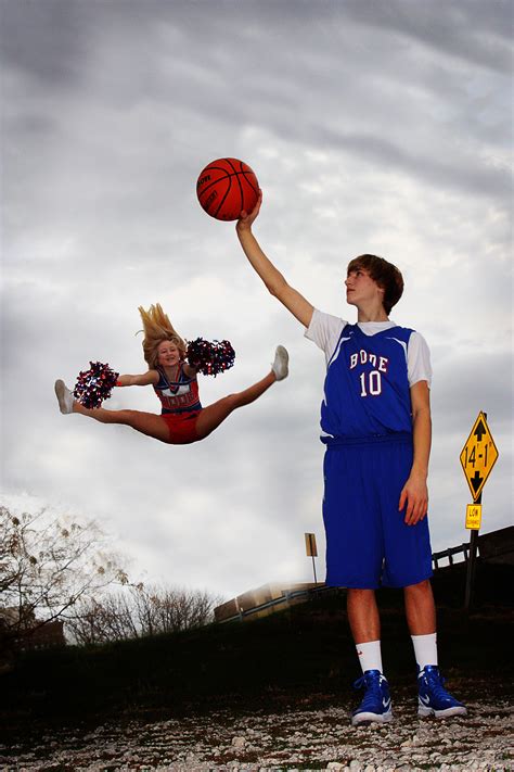 teen photo jumping cheerleader basketball twins portrait