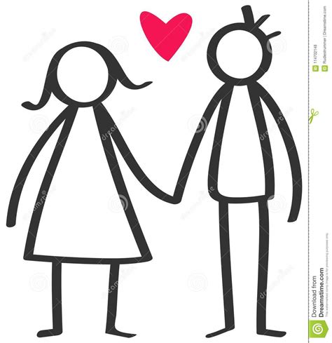 simple stick figures happy couple man woman holding hands in love red