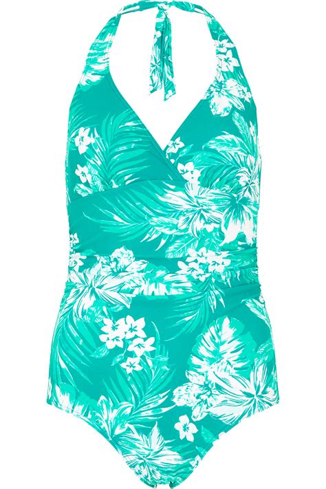 tropical floral halterneck swimsuit