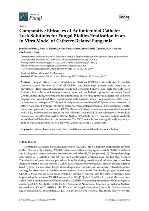 comparative efficacies  antimicrobial catheter lock solutions  fungal biofilm eradication