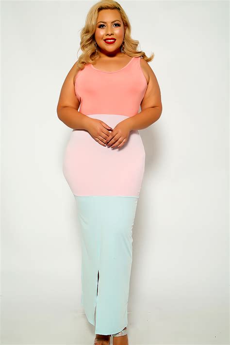 Pink White Maxi Plus Size Dress Women Of Edm