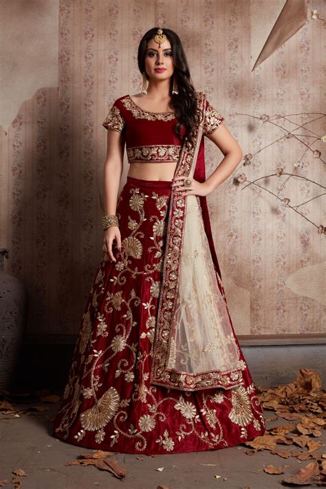 indian dress maroon color bridal lehenga