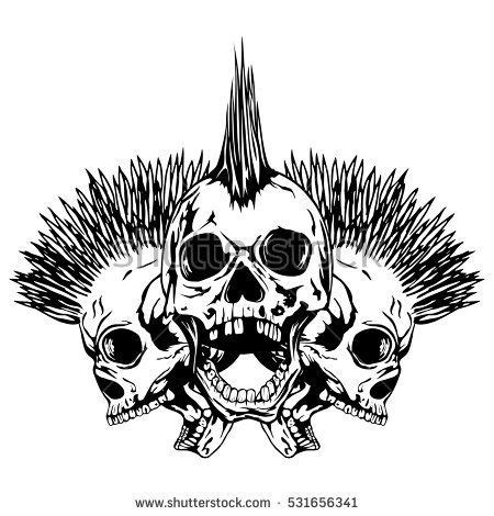 vector illustration  punk skulls skull  mohawk   head