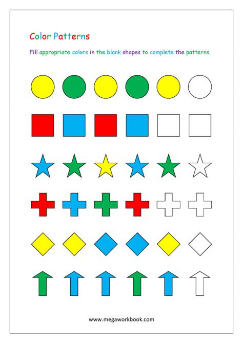 color  patterns worksheets worksheetsday